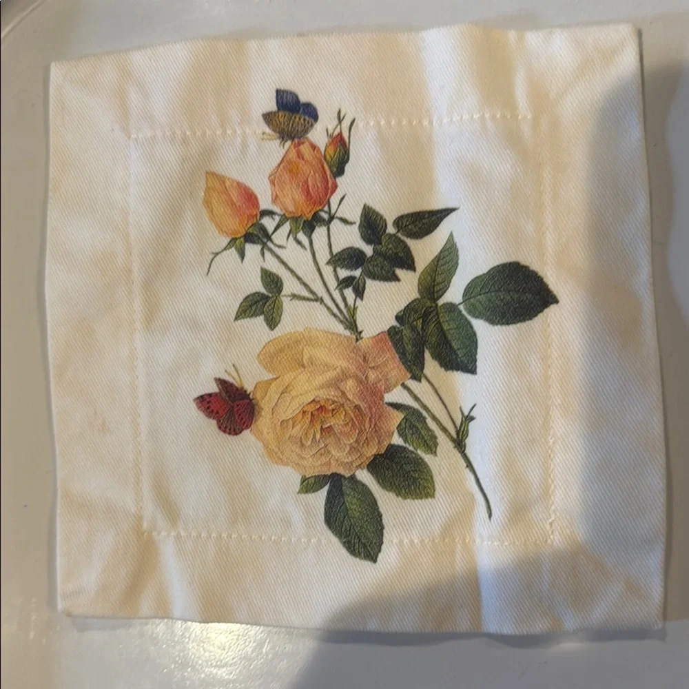 Coasters Naptins Set of 4 Cream and Yellow with Yellow Roses & Butterflies